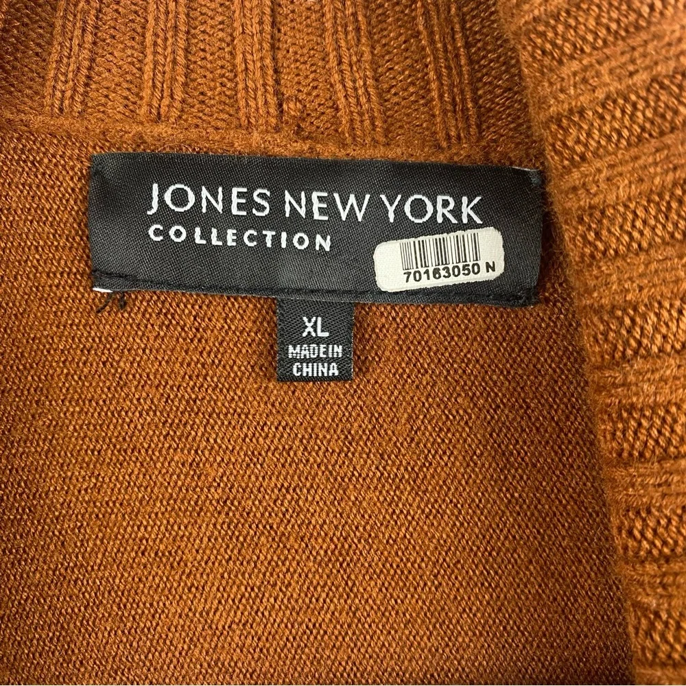 Jones New York Rust Orange Wide Ribbed Trim Open Front Duster Cardigan Women XL